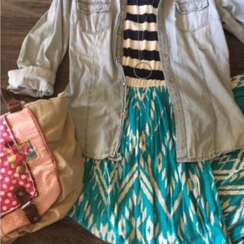 Teal and White Patterned dress